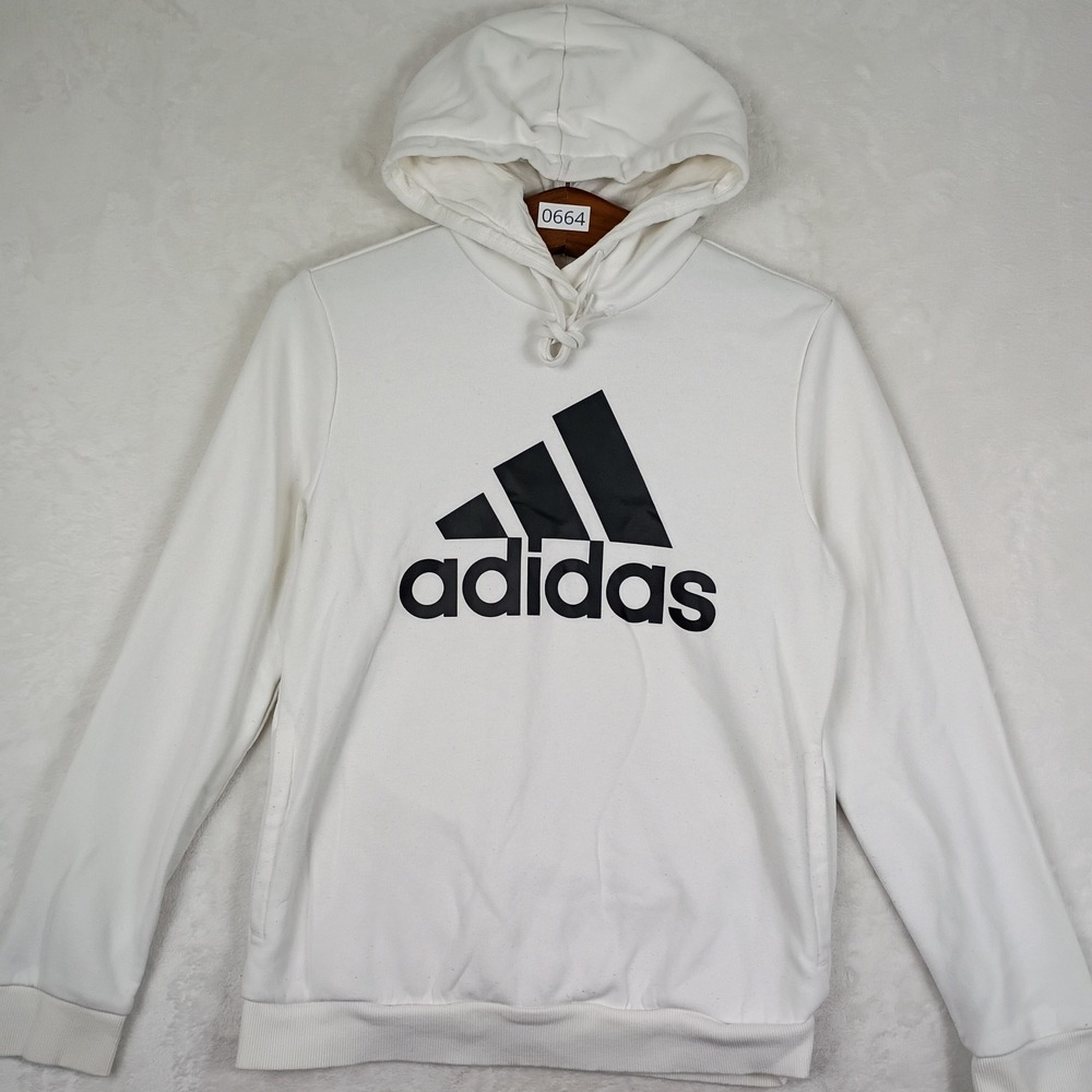 Adidas Hoodie Womens M White Fleece Pullover Logo Graphic Sporty Athleisure